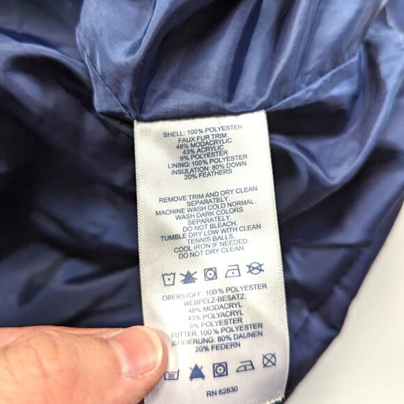 Land's End Coat Women's Size XS 2-4 Navy Down Fur Hooded - Picture 12 of 14